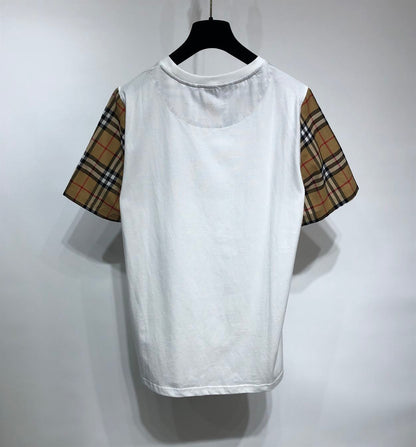 BURBERRY CHECK SLEEVE COTTON OVERSIZED T-SHIRT IN WHITE – BRS010
