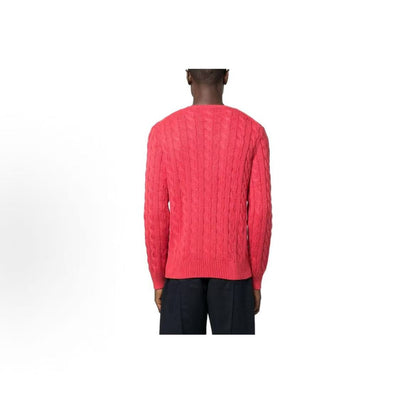 Ralph Lauren FW23 Solid Color Small Spikes Embroidered Plaid Knitted Roundneck Pullover Long Sleeve Sweater for Men - Raspberry Red