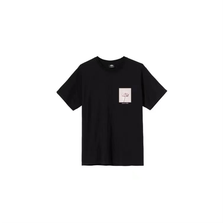 STUSSY CHRYSANTHEMUM PRINT TEE BLACK