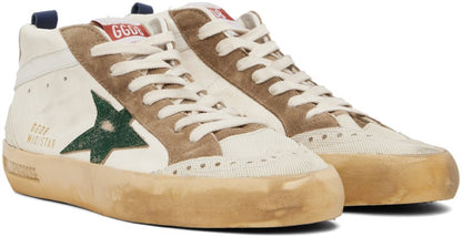 GOLDEN GOOSE حذاء رياضي Mid Star باللون الأبيض المائل للصفرة