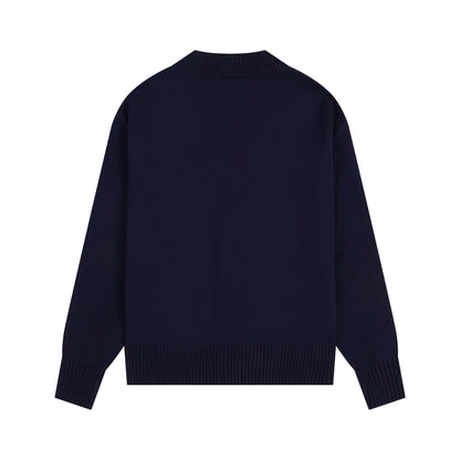 AMI Big Logo Button Sweater Navy