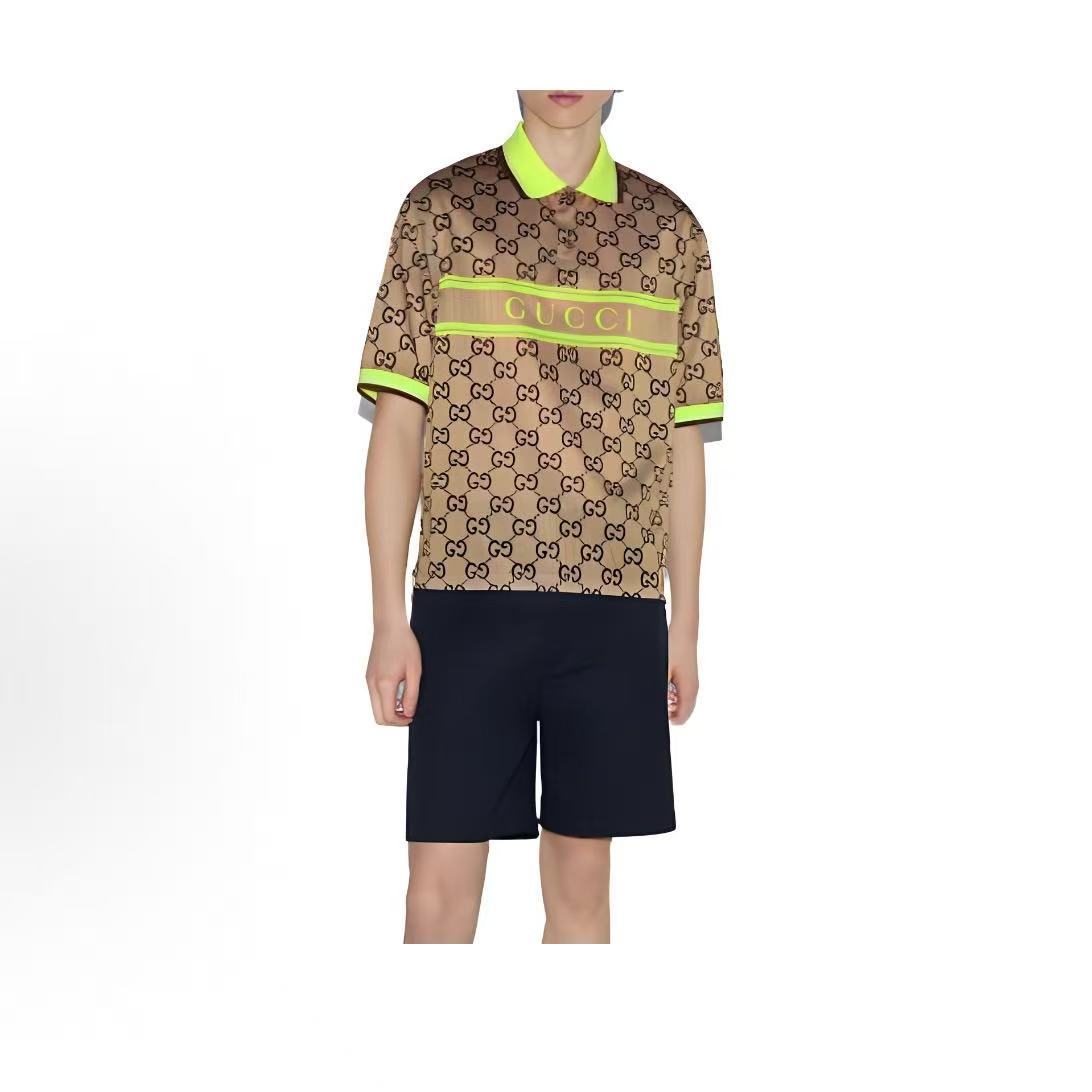 GUCCI Polo shirt with check pattern and polo collar, short sleeves, men's style, in multiple colors