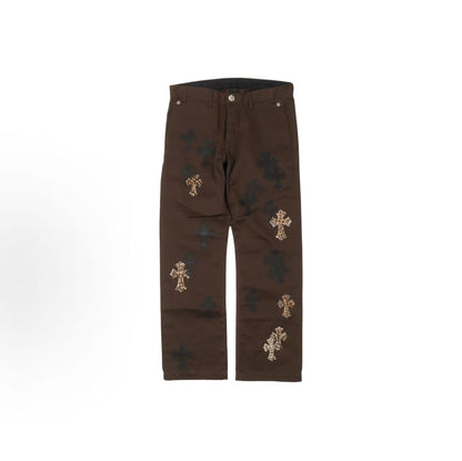 Chrome Hearts Leather Cross-Strapped Twill Cotton Casual Pants - Men's and Women's  Style alike