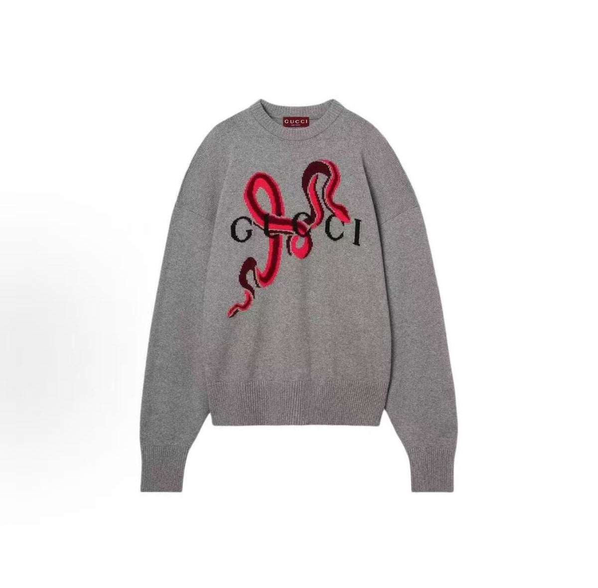 GUCCI 2025 Spring Season New Year Collection - Solid Embroidered Round-neck Long-sleeved Sweater - Women's - Gray