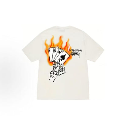 Stussy FW22 Poker-Dyed Short-Sleeved American Retro T-Shirt for Men