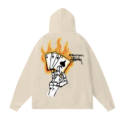STUSSY POKER PRINT HOODIE CREAM
