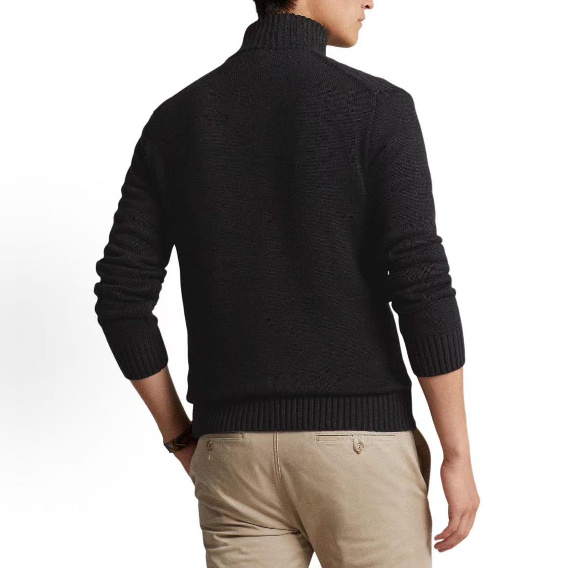Ralph Lauren SS23 Pattern Logo Embroidery Print Half-Zip Pullover Long Sleeve Shirt for Men - Black
