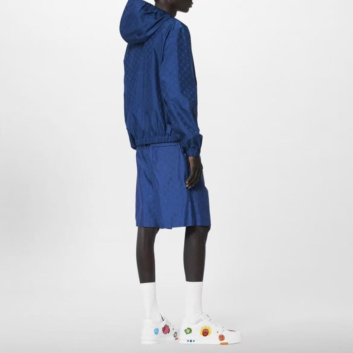 Louis Vuitton × Yayoi Kusama SS23 Men's Blue Windbreaker Jacket with Embroidered All-Over Cartoon Letter Pattern