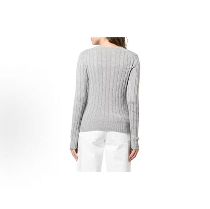 Ralph Lauren FW22 Solid-color V-neck Pullover Casual Long-Sleeve Sweater for Women in Gray