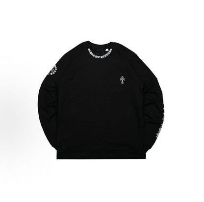 Chrome Hearts Cross Pendant Sanskrit Print Scroll Long Sleeve T-Shirt, Unisex, Black
