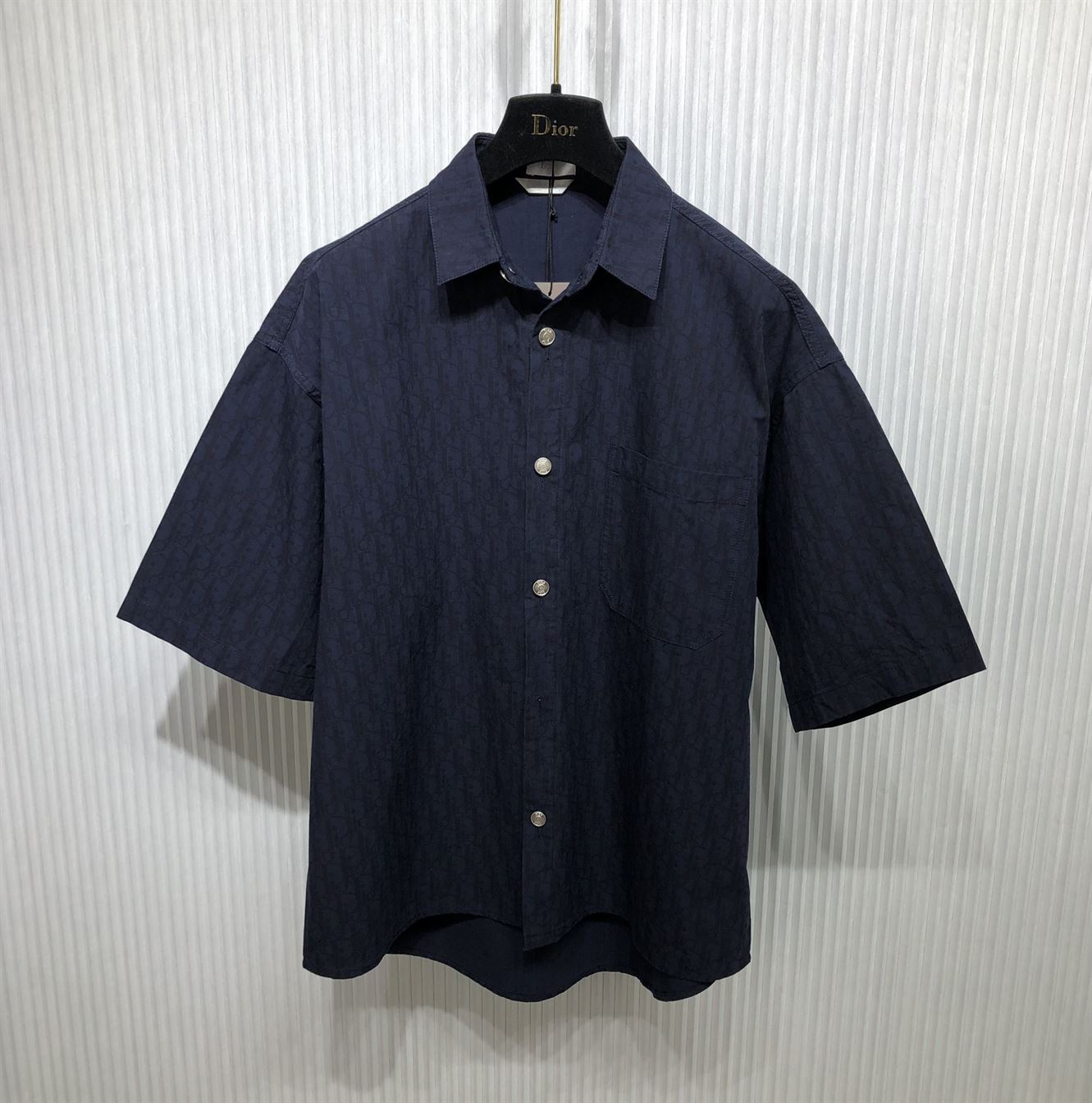 DIOR SHORT-SLEEVED OVERSHIRT NAVY BLUE AND BLACK DIOR OBLIQUE KASURI COTTON DENIM – DOT014