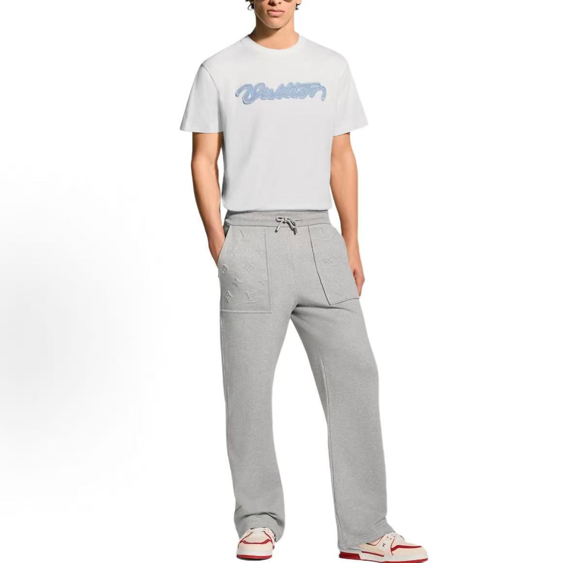 LOUIS VUITTON FW26 Round-neck Denim Logo Short-Sleeved Letter Print T-Shirt for Men