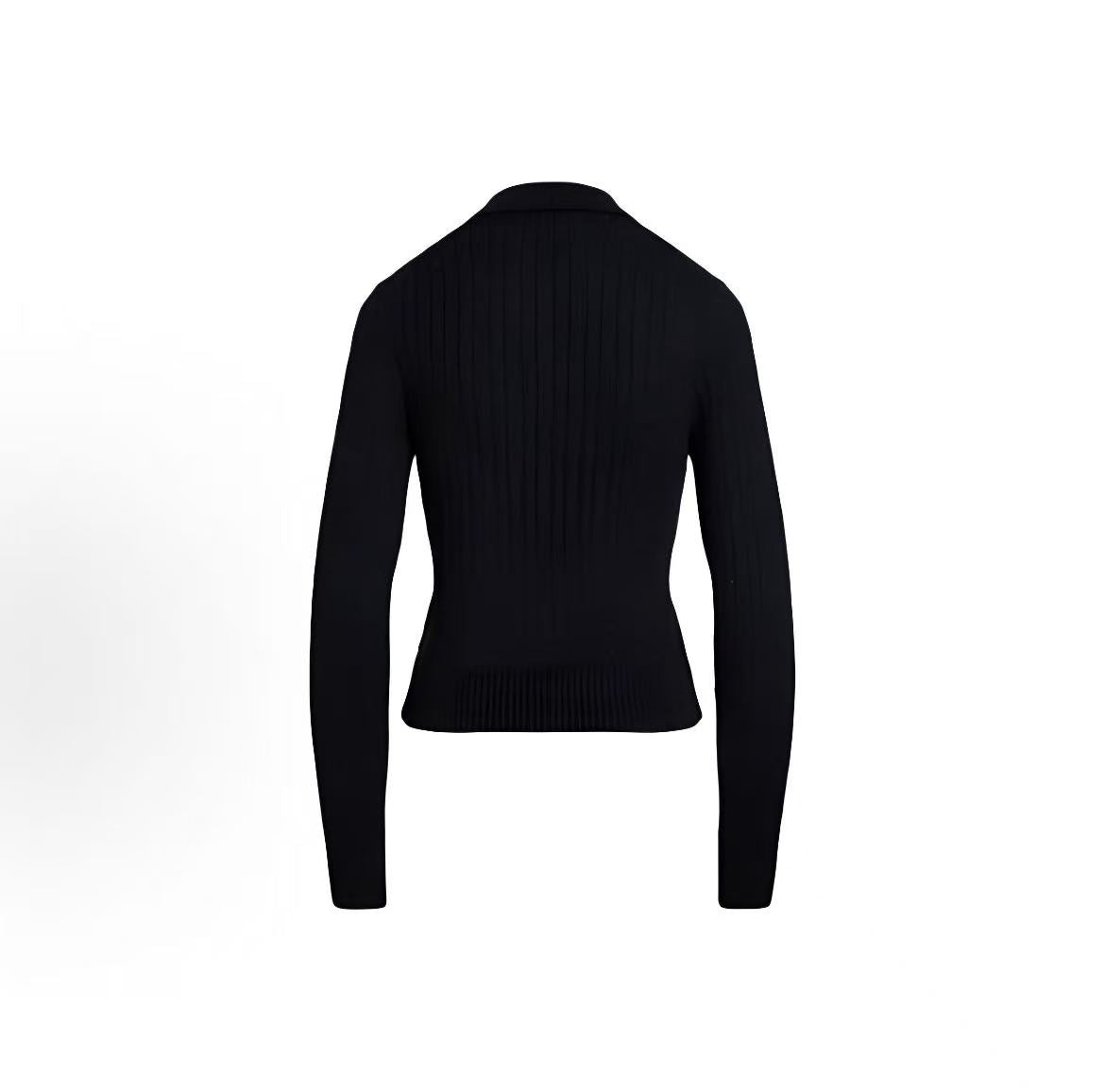 Ralph Lauren Solid Color Small Spikes Embroidered Lace Embroidered Cotton Buttoned Collar Single-Button Ribbed Sleeve Hem Long-Sleeved Buttoned Front Sweater Form-fitting Women's Style Black