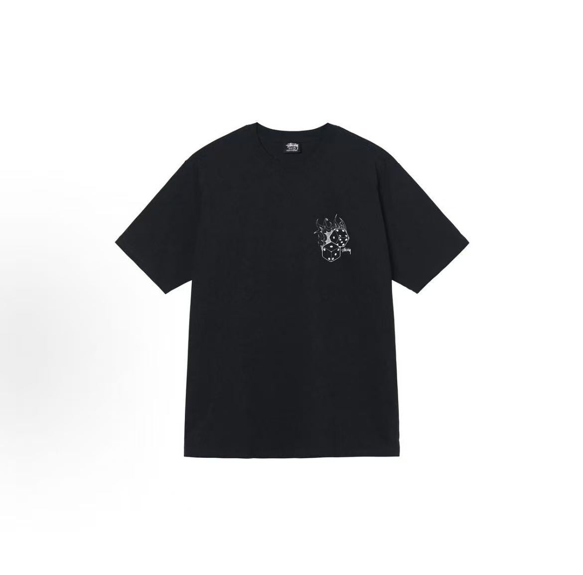 Stussy Dice Collection SS22 - Flaming Dice Retro Letter Dice Pattern Printed Short-Sleeved American Retro T-Shirt - Couple's Style