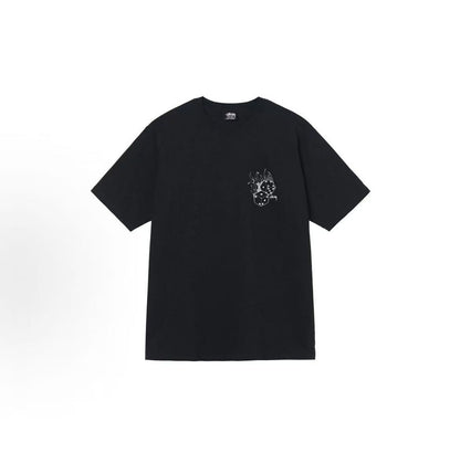 Stussy Dice Collection SS22 - Flaming Dice Retro Letter Dice Pattern Printed Short-Sleeved American Retro T-Shirt - Couple's Style
