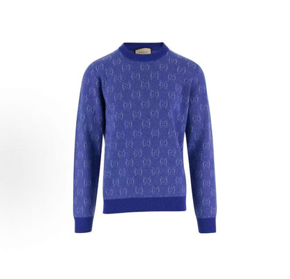 GUCCI 2023 Spring Collection Double G Embroidered Plaid Pullover Sweater - Men's Style - Blue
