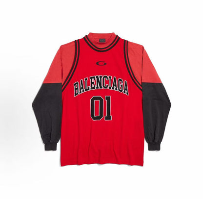 Balenciaga Sportswear SS25 Basketball Collection Logo Letter Print Patch Long-Sleeve T-Shirt Regular Size Men's Red