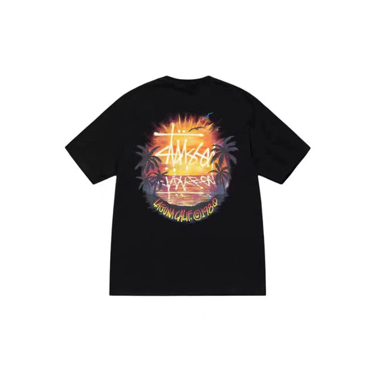 STUSSY HAWAIIAN SUNSET TEE BLACK