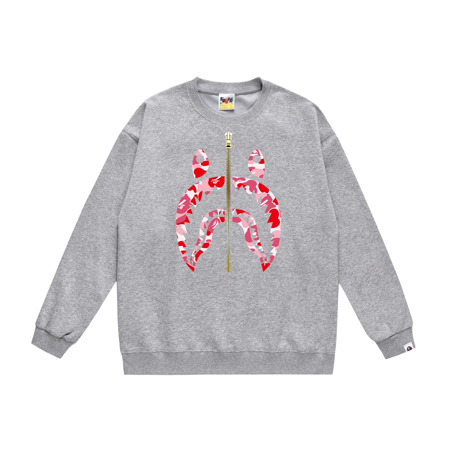 A Bathing Ape Basic Shark Head Print Zipper Hoodie Grey