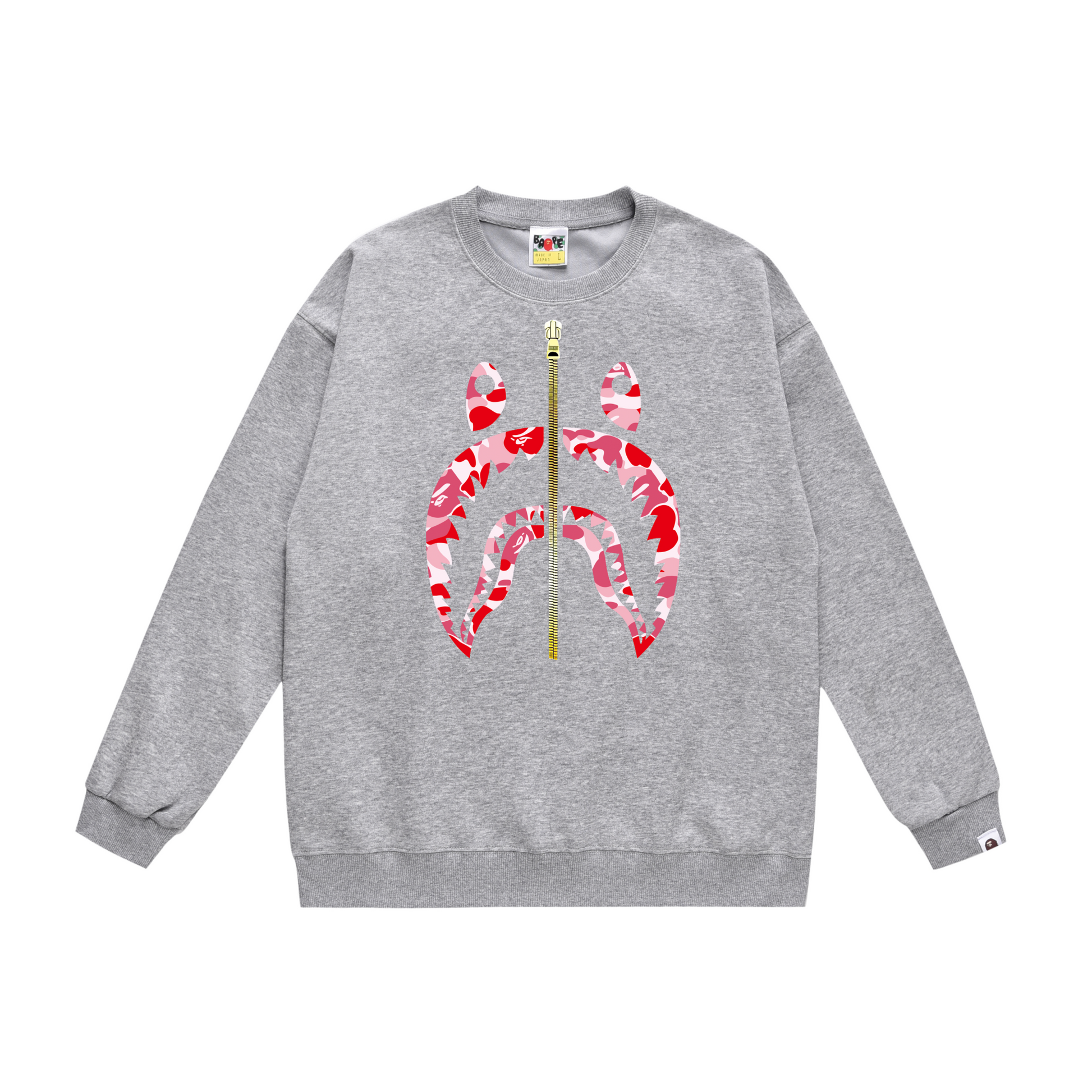 A Bathing Ape Basic Shark Head Print Zipper Hoodie Grey