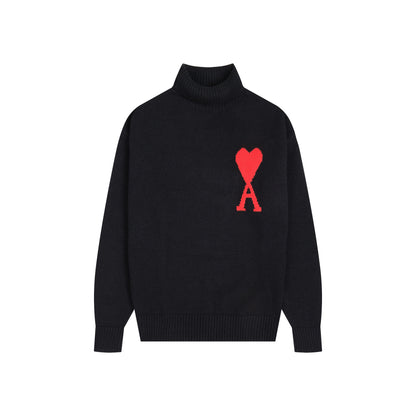 AMI Big Logo Turtleneck Sweater Black