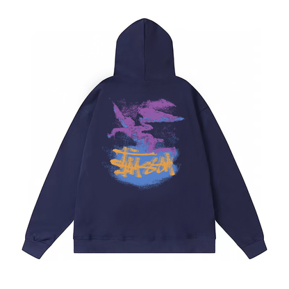STUSSY PEGASUS PRINT HOODIE NAVY