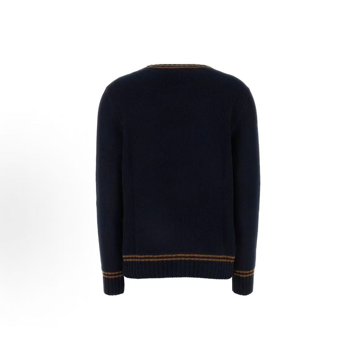 PRADA - Pullover Wool Round-neck Letter Print Long-Sleeve Cashmere Shirt - Women's - Midnight Blue