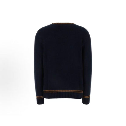 PRADA - Pullover Wool Round-neck Letter Print Long-Sleeve Cashmere Shirt - Women's - Midnight Blue