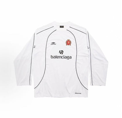 Balenciaga Logo letter pattern printed crew-neck long-sleeved T-shirt. Loose fit. Same style for both men and women. White.