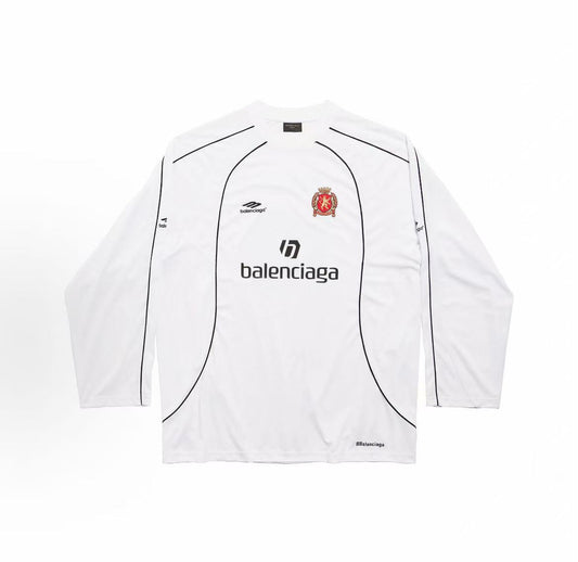 Balenciaga Logo letter pattern printed crew-neck long-sleeved T-shirt. Loose fit. Same style for both men and women. White.