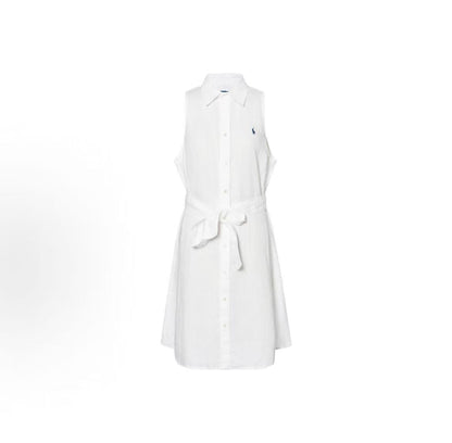 Ralph Lauren SS26 Linen Shirt-style A-line Sleeveless Dress for Women in White