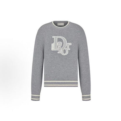 DIOR DIOR BY ERL SS23 Letter Logo Printed Round-neck Pullover Long-sleeved Knit Shirt for Men in Gray