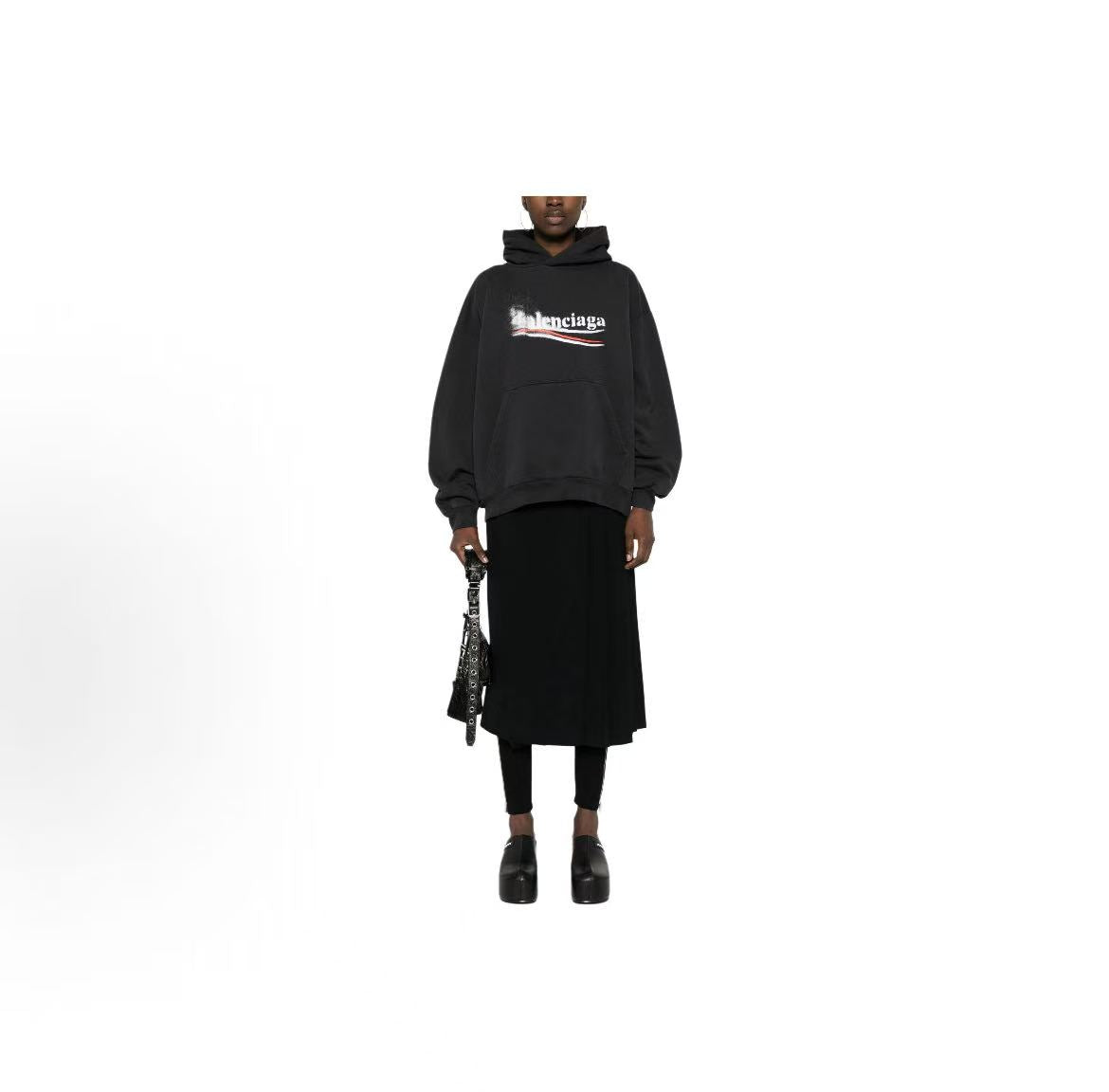 Balenciaga Logo letter print hooded long-sleeved pullover, regular fit, men's style, black color