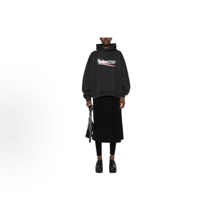 Balenciaga Logo letter print hooded long-sleeved pullover, regular fit, men's style, black color