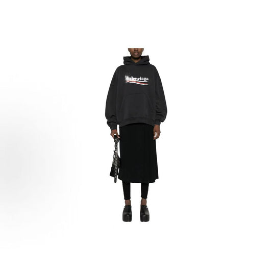 Balenciaga Logo letter print hooded long-sleeved pullover, regular fit, men's style, black color
