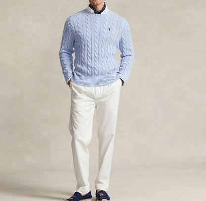 Ralph Lauren SS24 Solid-color Logo Embroidered Twisted Knitted Round-neck Long-sleeve Knit Shirt Standard Fit Men's Style Violet Blue
