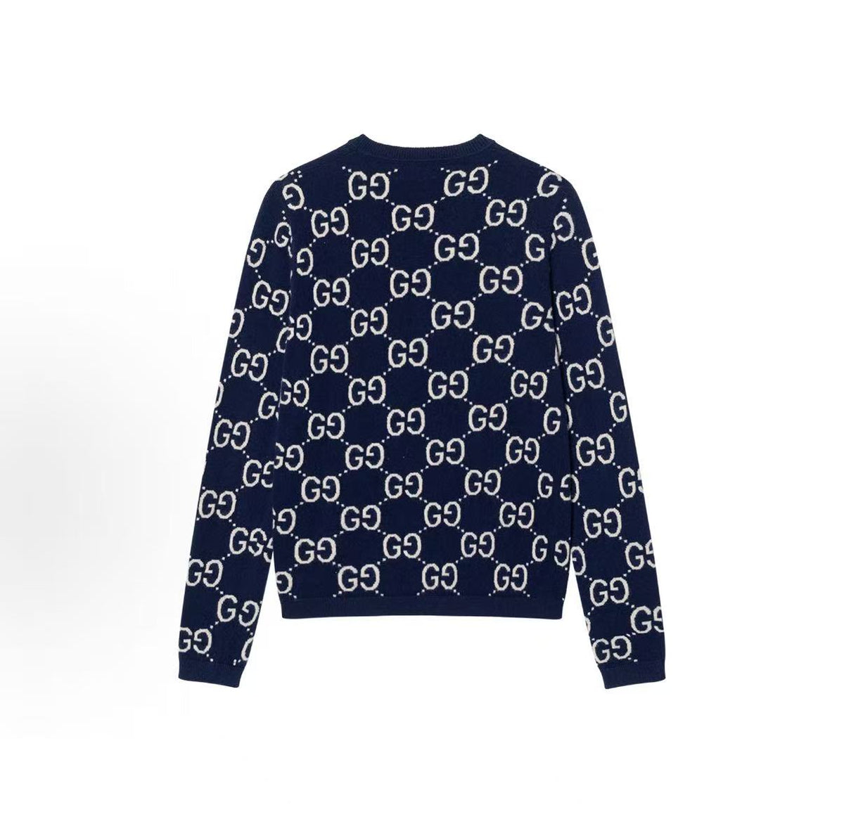 GUCCI Ancient Grecian SS22 Logo Letter Printed Knitted Round-neck Long-sleeve Wool Sweater - Sweater for Men - Blue