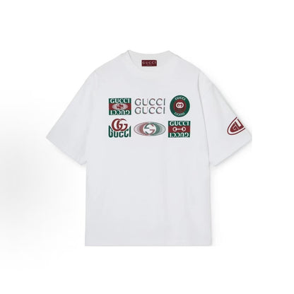 GUCCI Men's White Letter Logo Print Round Neck Short Sleeve T-Shirt, Fall/Winter 2024