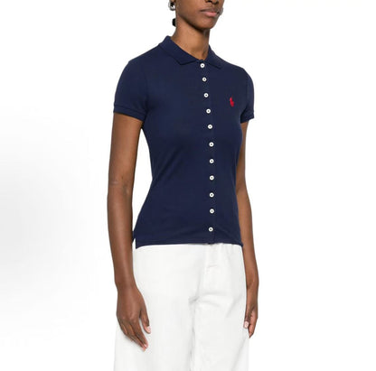 Ralph Lauren Logo Single-Button Collar Short-Sleeved Shirt for Women in Blue