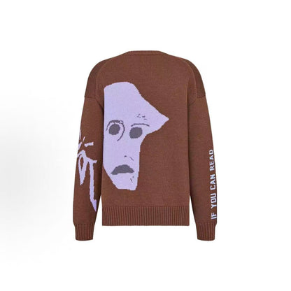 DIOR DIOR FW22 Abstract Letter Pattern Wool Sweater - Men's Style - Coffee Brown