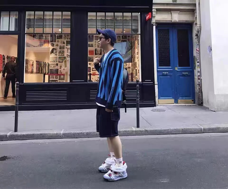 Supreme Stripe Cardigan Hoodie Blue
