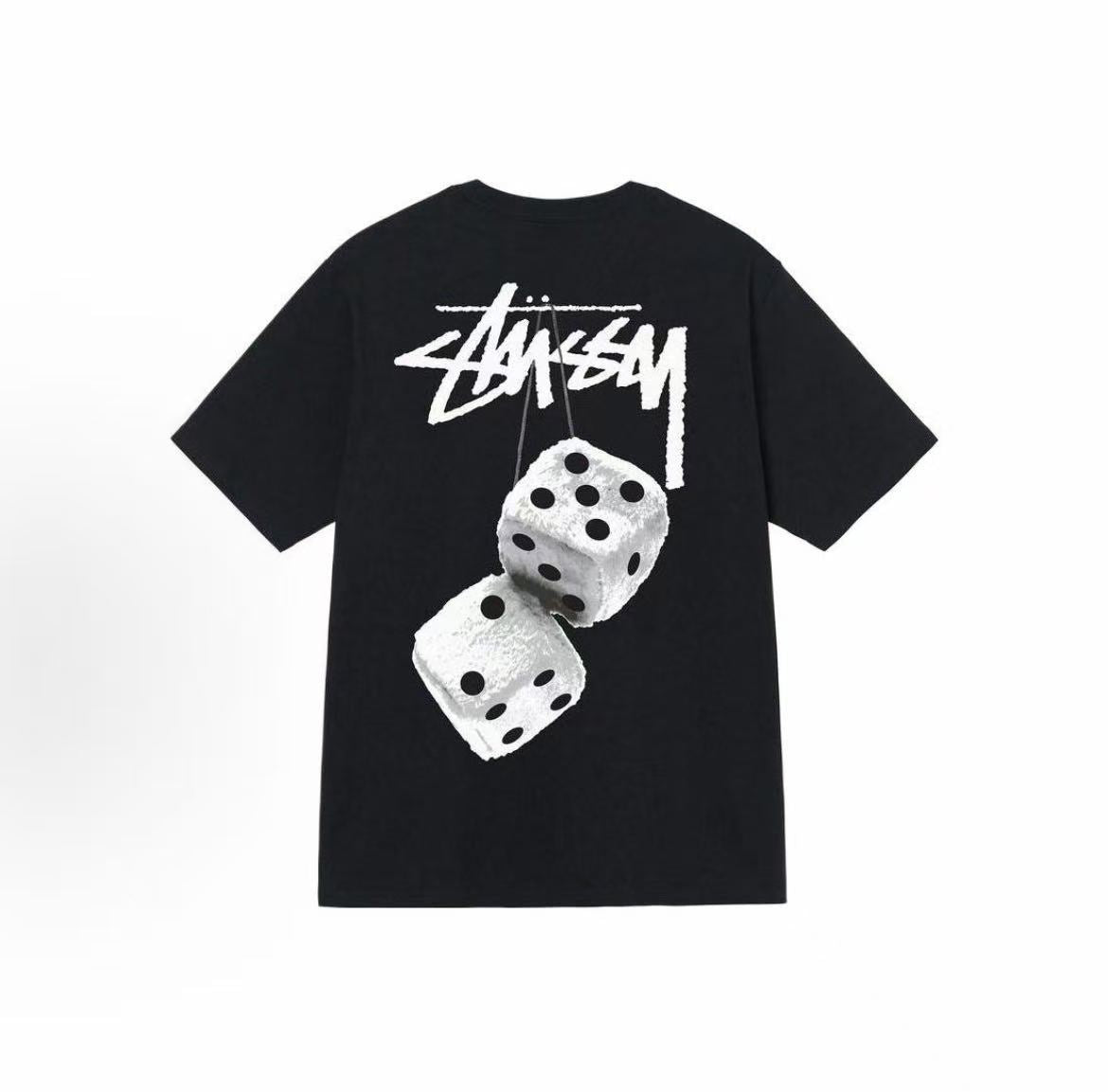 Stussy SS22 Dice Collection Fuzzy Dice Tee - Patterned Printed Round-neck Pullover Short-Sleeved T-shirt (Same Style for Both Men and Women)