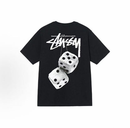 Stussy SS22 Dice Collection Fuzzy Dice Tee - Patterned Printed Round-neck Pullover Short-Sleeved T-shirt (Same Style for Both Men and Women)