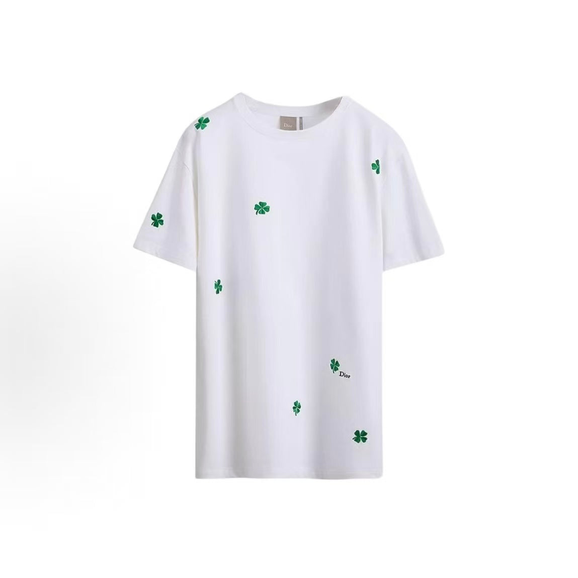DIOR (Dior) SS26 Summer Collection - Cotton Loose Ribbed Round-neck T-shirt with Four-Leaf Clover Embroidery Pattern for Men