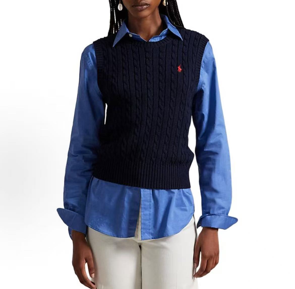 Ralph Lauren Plaid Knitted Cotton Sleeveless Cardigan for Women