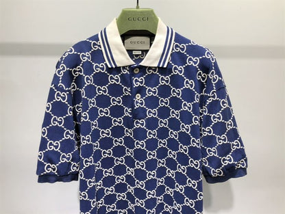 GUCCI DARK BLUE COTTON PIQUET GG STRETCH POLO – GGS013
