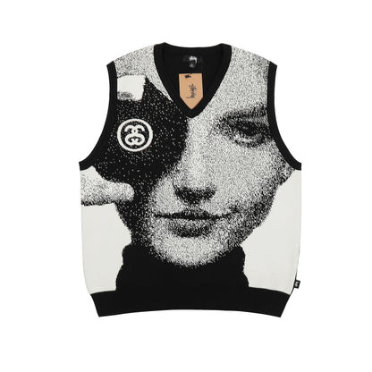 STUSSY HUMAN FACE PRINT VEST SWEATER