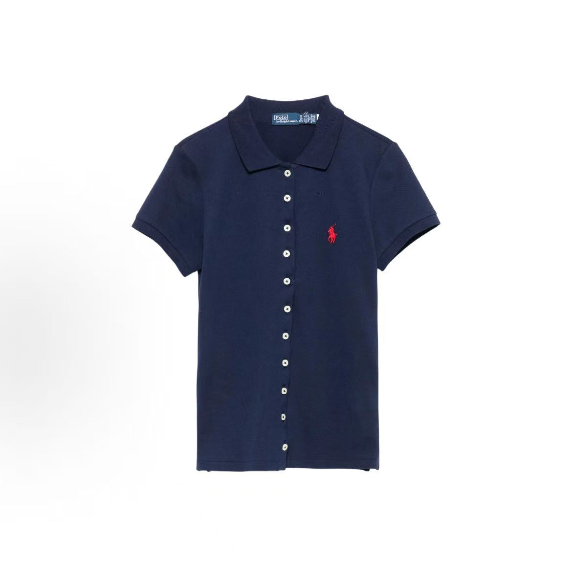 Ralph Lauren Logo Single-Button Collar Short-Sleeved Shirt for Women in Blue