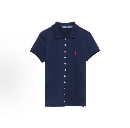 Ralph Lauren Logo Single-Button Collar Short-Sleeved Shirt for Women in Blue