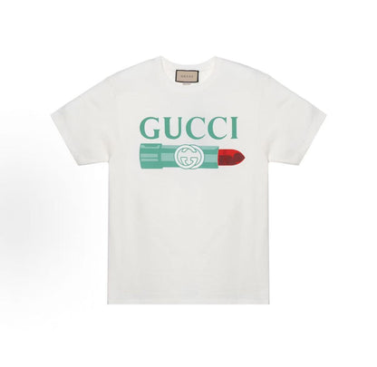 GUCCI T-shirt with letter logo print, round neck, short sleeve, unisex, SS23, women's style, white color